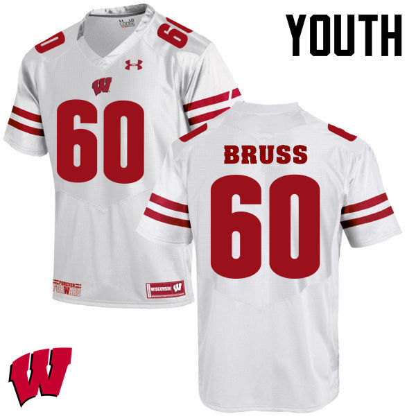 Wisconsin Badgers Youth #60 Logan Bruss NCAA Under Armour Authentic White College Stitched Football Jersey SP40O31MM